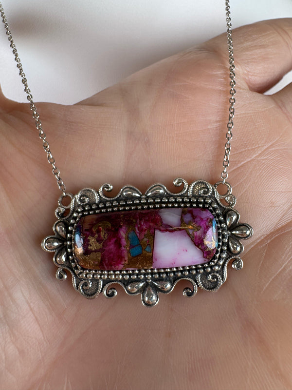 PINK DAHLIA BAR NECKLACE 15-17" (RB 75)