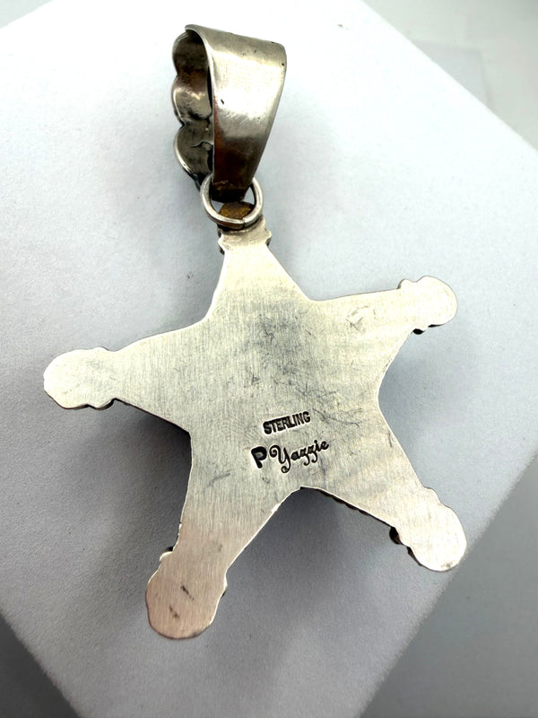PATRICK YAZZIE RED MOUNTAIN TURQUOISE NATIVE HANDMADE SS STAR PENDANT 2" (NP 26)