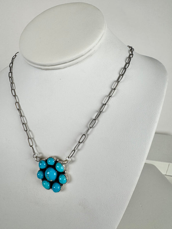 NATIVE HANDMADE SLEEPING BEAUTY TURQUOISE CLUSTER ADJUSTABLE NECKLACE (CO 64)