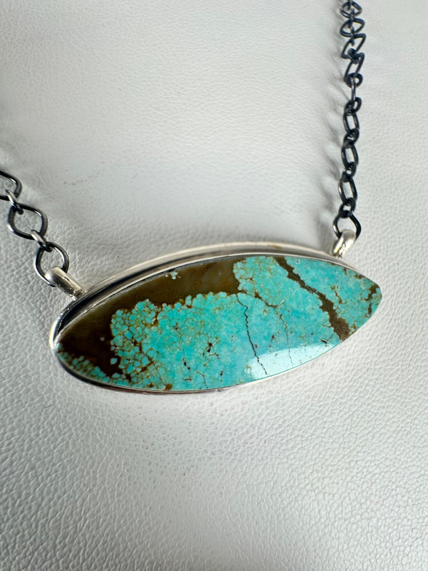 NATIVE HANDMADE MINE 8 TURQUOISE ADJUSTABLE NECKLACE STAMPED S.F. (CO 58)