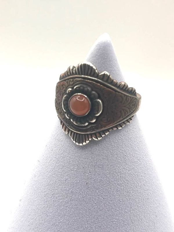 NATIVE HANDMADE COPPER & SILVER CARNELIAN AGATE RING SIZE 8 BY GILBERT PLATERO (MK 13)