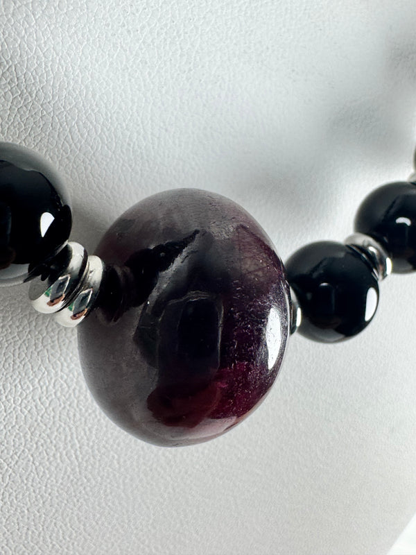 BLACK ONYX & RUBY BESPOKE HESPERA NECKLACE 21-25" (AH 8)