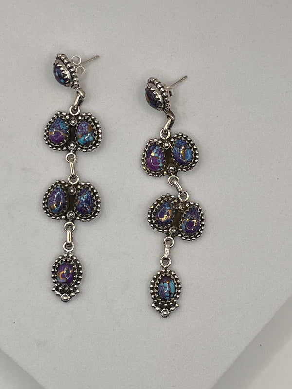 PURPLE DHALIA DANGLE POST BACK EARRINGS (JR 108)