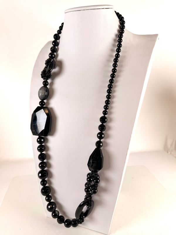 STATEMENT BLACK AGATE NECKLACE 32" (MW 387)