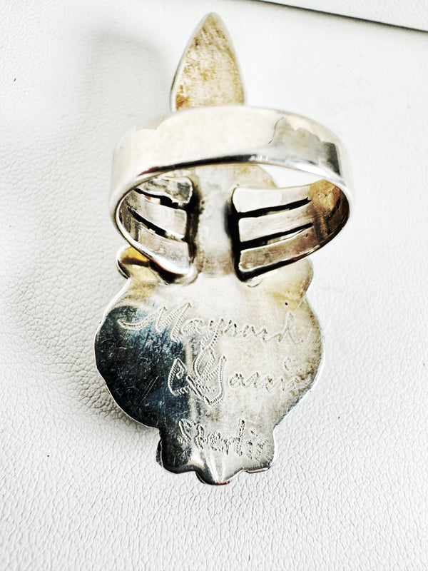 (MARKDOWN ALERT‼️) NAVAJO HANDMADE WHITE BUFFALO TURQUOISE RING SIZE 8 (MW58)