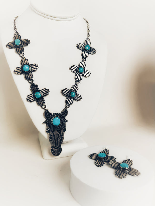 KEVIN BILLAH KINGMAN TURQUOISE ONE-OF-A-KIND LARIAT 22” & EARRINGS COMBO