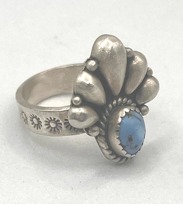 HIGH POLISHED STERLING SILVER GOLDEN HILLS TURQUOISE ADJUSTABLE RING (LR 11)