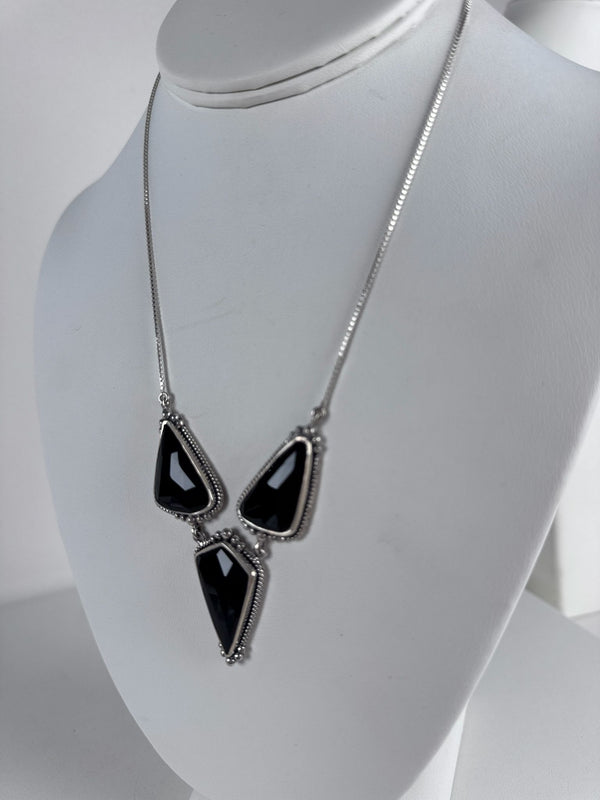 TRIPLE BLACK ONYX NECKLACE 15-19" (MW 276)