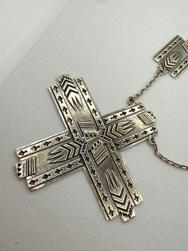 STERLING SILVER ZIA ADJUSTABLE STATEMENT NECKLACE 15-22" (JR 116)