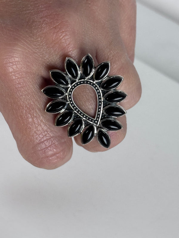 BLACK ONYX CLUSTER RING ADJUSTABLE BY TRB (MW 272)