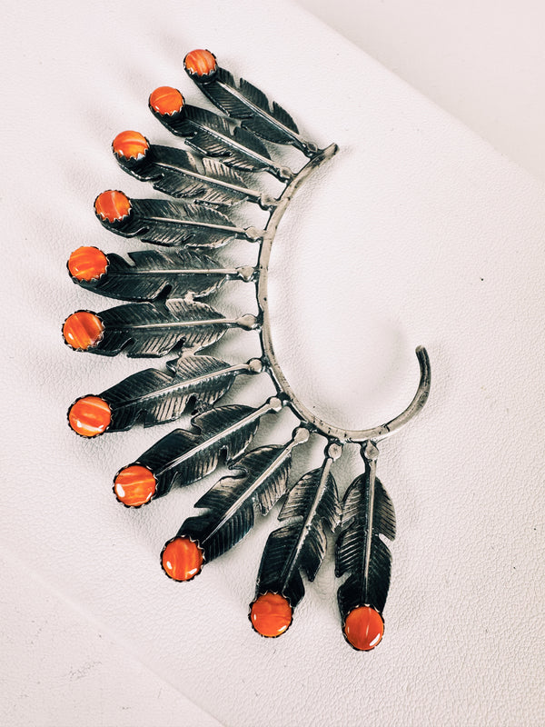 ORANGE SPINY STATEMENT FEATHER EAR HUGGER (LEFT EAR)