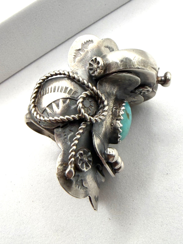 NATIVE HANDMADE LONE MOUNTAIN TURQUOISE SADDLE RING BY TIM YAZZIE SIZE 8 (NP 14)