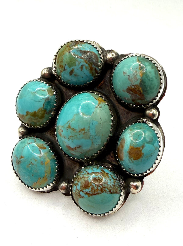 JOLENE BEGAY MINE 8 TURQUOISE CLUSTER NATIVE HANDMADE RING SIZE 8 (LA 5)
