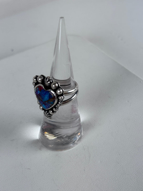 NATIVE HANDMADE PURPLE DAHLIA HEART RING SIZE 6 BY JASON OGG (RB 77)