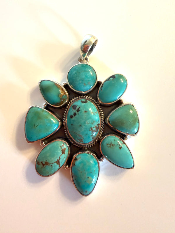 CHUNKY KINGMAN TURQUOISE STERLING SILVER CLUSTER PENDANT (JR 69)