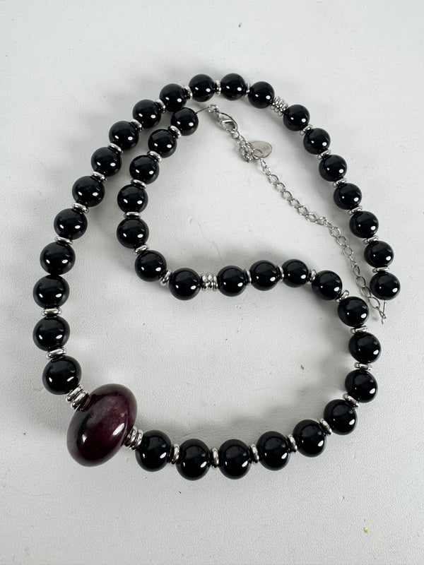BLACK ONYX & RUBY BESPOKE HESPERA NECKLACE 21-25" (AH 8)