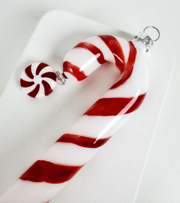 2 - 7'5" HAND PAINTED RED & WHITE CANDY CANE ORNAMENT