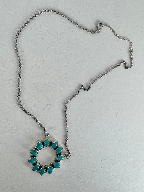 KINGMAN TURQUOISE ADJUSTABLE SUN NECKLACE (CO 71)