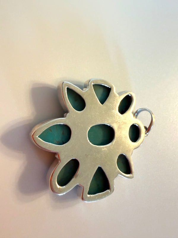 CHUNKY KINGMAN TURQUOISE STERLING SILVER CLUSTER PENDANT (JR 69)