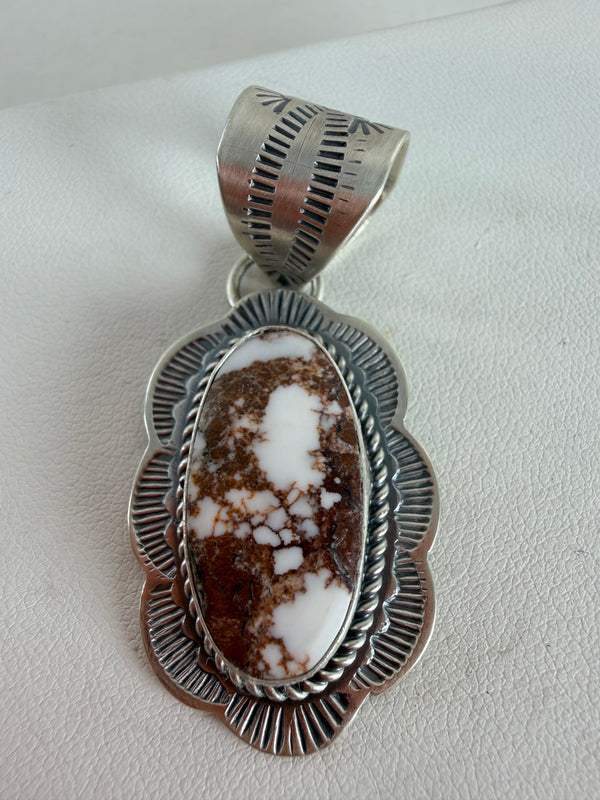 NATIVE HANDMADE WILDHORSE GILBERT PLATERO OVAL PENDANT 2" (JR 61)