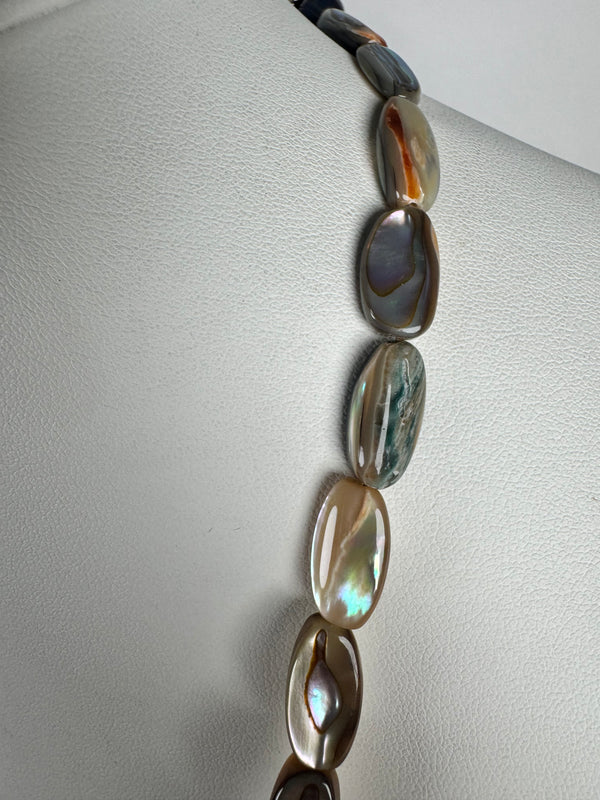 MULTISTRAND ABALONE SHELL & MULTISTONES INLAY ONE-OF-A-KIND 42" NECKLACE (MW 326)