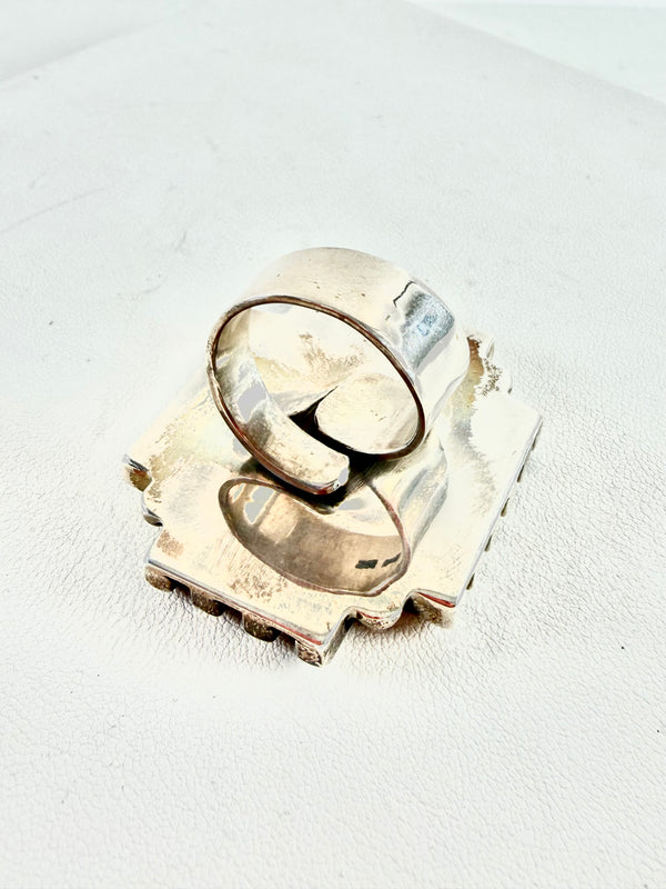 TAXCO SILVER WHITE HOWLITE ADJUSTABLE STATEMENT RING (MW 412)