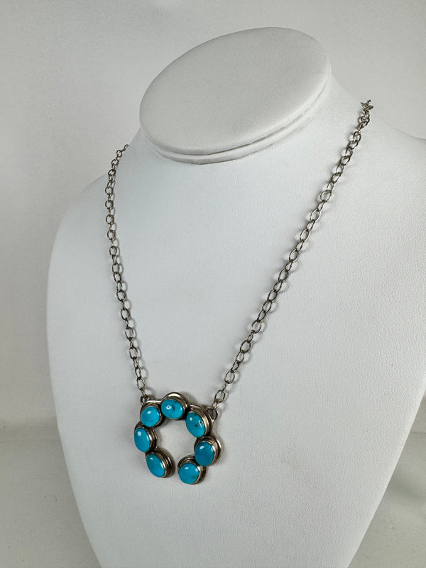 HESPERA BABY SQUASHIE IN KINGMAN TURQUOISE ADJUSTABLE NECKLACE (AH 12)