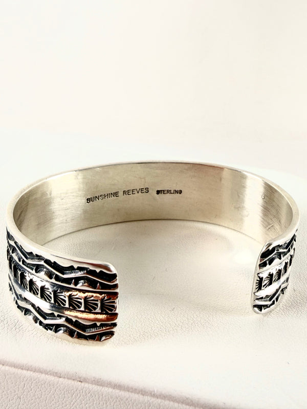 NATIVE HANDMADE ALL STERLING SILVER SUNSHINE REEVES CUFF (MW 409)
