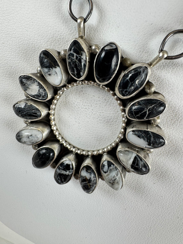 TIMOTHY YAZZIE NAVAJO HANDMADE WHITE BUFFALO TURQUOISE NECKLACE 20" (MW 265)