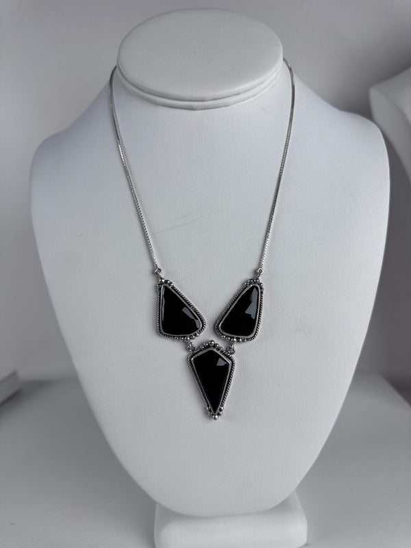 TRIPLE BLACK ONYX NECKLACE 15-19" (MW 276)