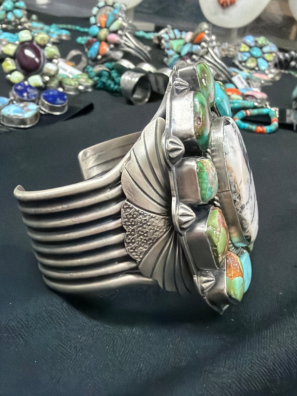 30% + 20% OFF: GABBY NATIVE HANDMADE SONORAN GOLD & WHITE BUFFALO TURQUOISE FLEXIBLE CUFF