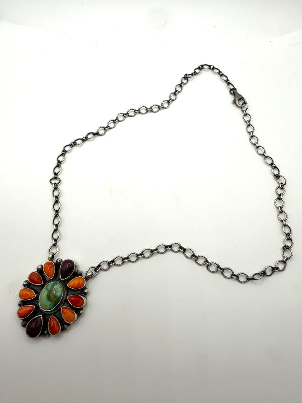 TRAVIS J MULTISTONES SPINY & SONORAN GOLD TURQUOISE ADJUSTABLE NECKLACE 18"(LL 9)