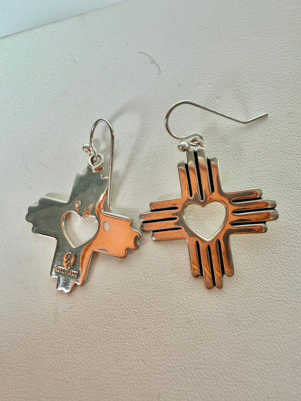 NATIVE HANDMADE ZIA HEARTS FISHHOOK EARRINGS (LN 42)