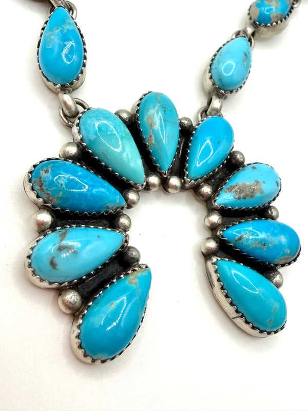 KINGMAN TURQUOISE NAJA NECKLACE & MATCHING STUD EARRINGS SET BY ANTOINETTE MARTINEZ (NP 2)