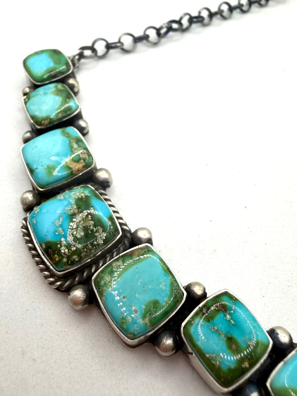 PATRICK YAZZIE SONORAN GOLD TURQUOISE BAR ADJ NECKLACE 22" (LA 19)