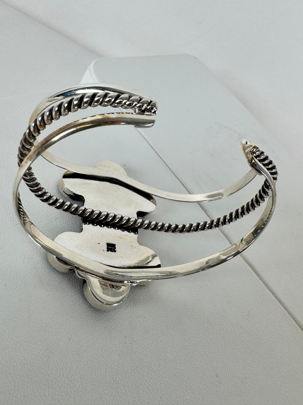 TAXCO SILVER BLACK ONYX CLUSTER ROPE DETAIL CUFF STAMPED "MEX" (JR 1)