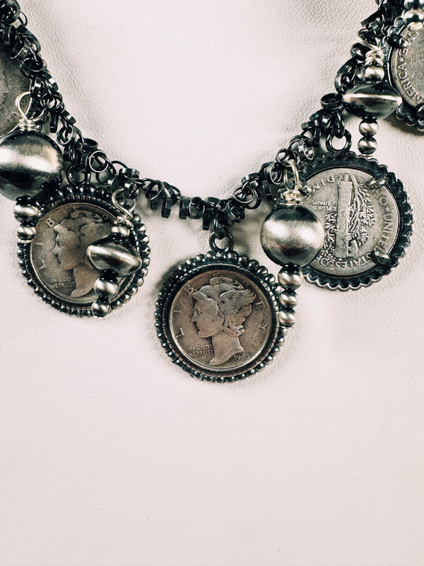 MERCURY DIME NAVAJO PEARLS COIN NECKLACE 26" (MULTI-YEAR COINS) (MW 223)