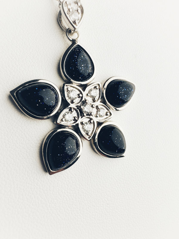 BLACK SUNSTONE & WHITE TOPAZ NECKLACE 16-22" (AW16)