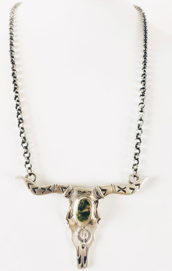 NATIVE HANDMADE ROYSTON TURQUOISE LONGHORN NECKLACE BY PATRICK YAZZIE