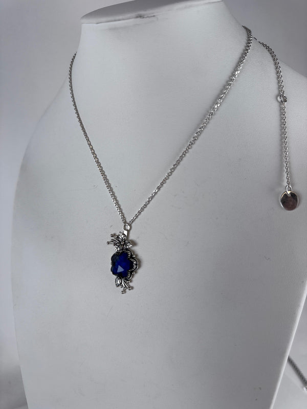 FACETED LAPIS LAZULI FLOWER NECKLACE 16-22" (RB 76)