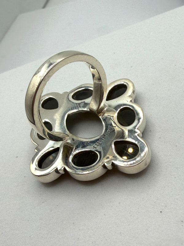 BLACK ONYX STERLING SILVER ADJUSTABLE RING (JR 109)