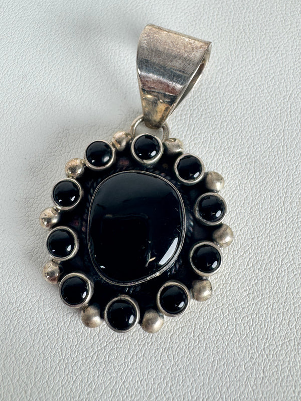 NATIVE HANDMADE BLACK ONYX CLUSTER PENDANT 2" (MW 353)
