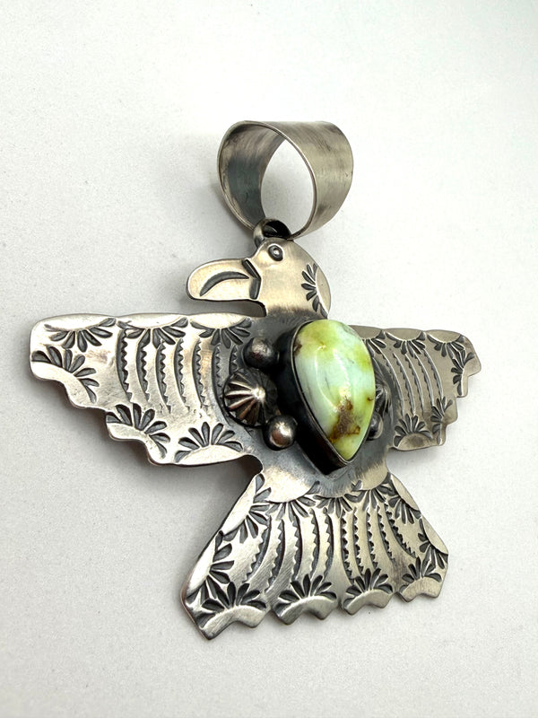 CHIMNEY BUTTE PALOMINO VERASCITE NATIVE HANDMADE SS THUNDERBIRD PENDANT 3" (NP 22)