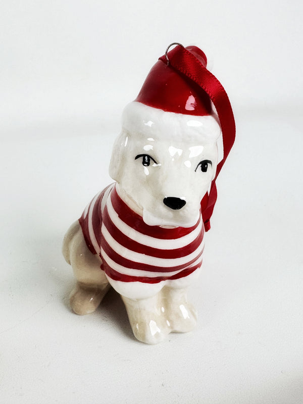 3 - DOLOMITE DOGGIE WITH SANTA HATS TREE ORGNAMENTS