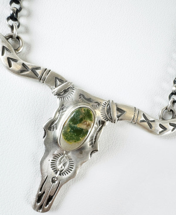 NATIVE HANDMADE ROYSTON TURQUOISE LONGHORN NECKLACE BY PATRICK YAZZIE