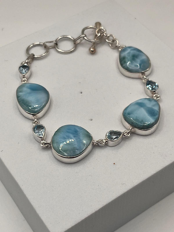 LARIMAR & SKY BLUE TOPAZ BRACELET 6.5-8" (JR 107)