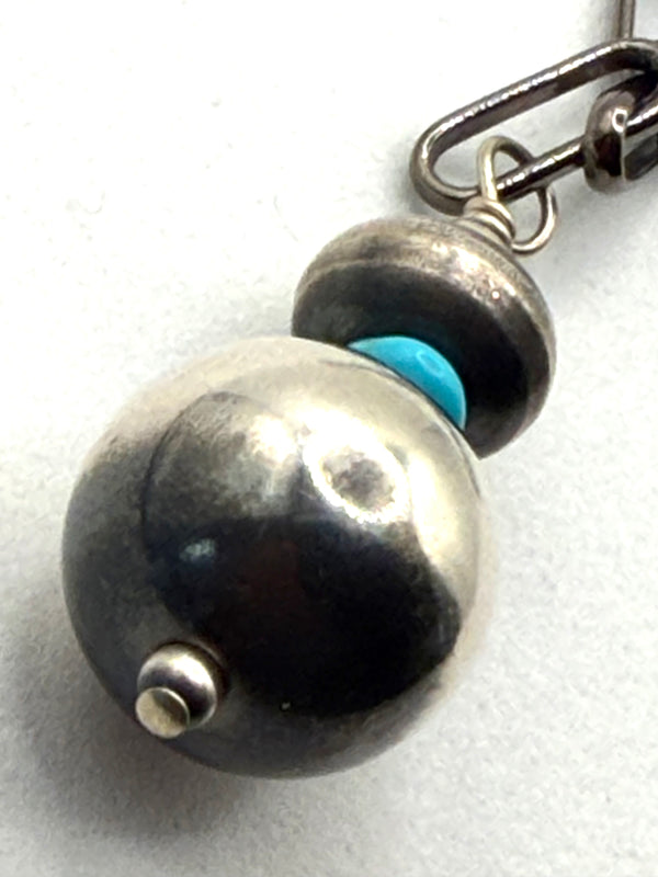GRADUATED NAVAJO PEARLS & KINGMAN TURQUOISE BEADED ADJUSTABLE GUNMETAL NECKLACE 21" (JR 117)