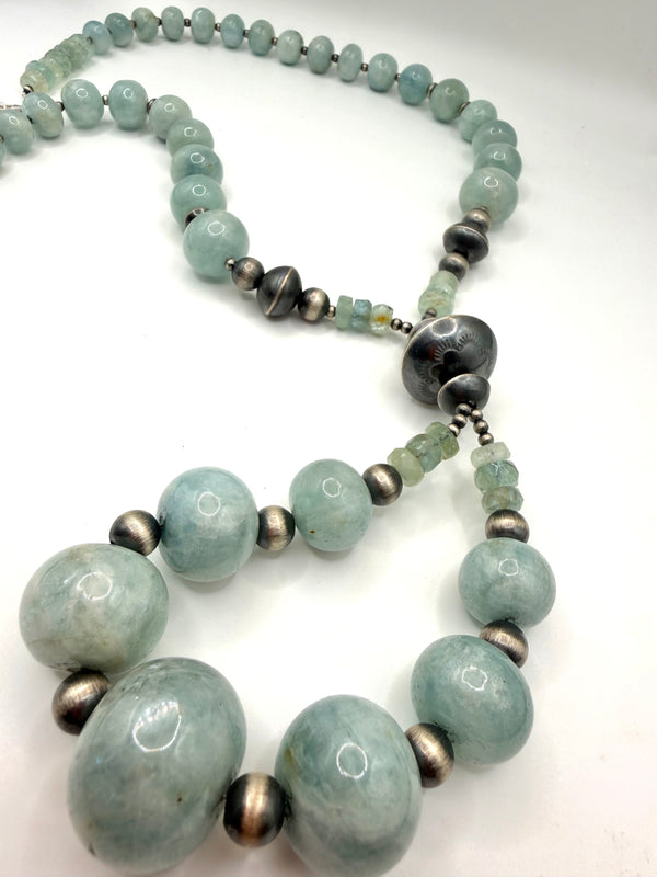 AQUAMARINE & NAVAJO PEARLS STATEMENT JOCLA 23-25" // DROP 7" (MW 440)