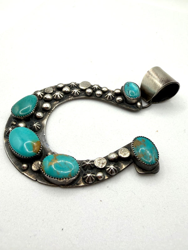 MINE 8 TURQUOISE HORSESHOE STATEMENT PENDANT 3.5" (LL 11)