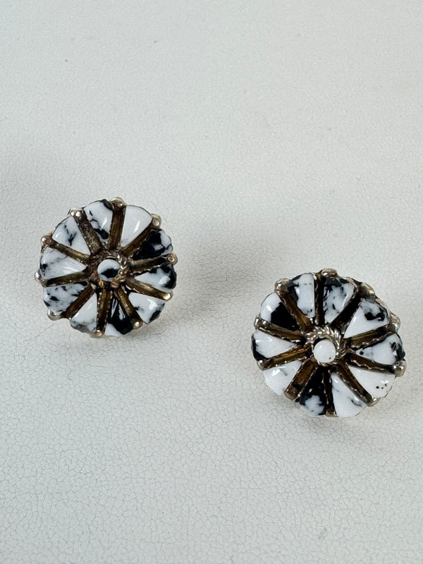 NATIVE HANDMADE WHITE BUFFALO TURQUOISE POST BACK EARRINGS (DC 19)
